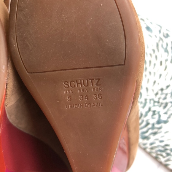 Schutz Tan Leather Round Toe Geometric Wedges 5 - Picture 8 of 8